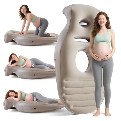 Inflatable Pregnancy Pillow,Full Body Pregnancy Mattress with Hole for Belly Chest/Head,Pregnancy Pillows for Prone Sleeping,Relieves Back Pain-Portable for Massage,Home,Trave (Khaki)