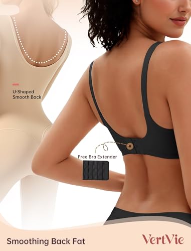 Vertvie Jelly Bra No Underwire Seamless Push Up Full Coverage - color: Black+white, size: Large