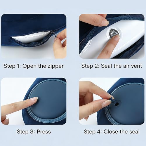 Portable Inflatable Neck Pillow, Car Rides, Office Napping, Navy Blue