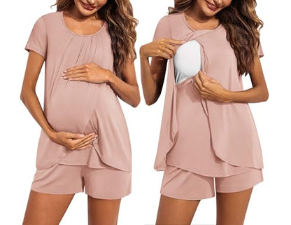 Ekouaer Women's Maternity Nursing Pajamas Set Breastfeeding Sleepwear Pjs - color: A-pink, size: Medium
