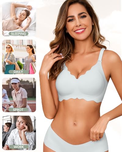 Seamless Jelly Bras for Women, No Underwire Push Up Bra - color: Blue, size: Large