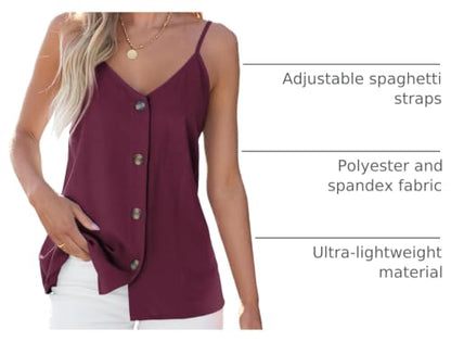 BLENCOT Womens Summer Spaghetti Strap Tank Tops Button Casual Camisoles - color: Wine, size: X-Small