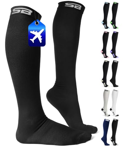SB SOX Lite Compression Socks for Flying (15–20 mmHg) - color: Solid Black, size: S/M