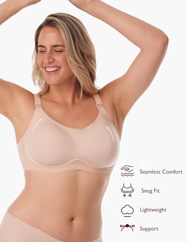 Momcozy Nursing Bras for Breastfeeding, Seamless Ultra Comfort Maternity Bra with Performax™ Technology U Neck Pregnancy Bra - size: Medium