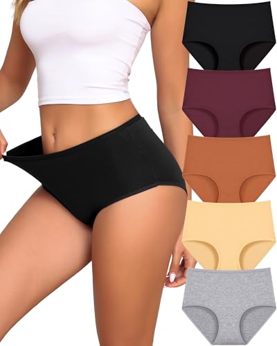 UNDER THE SEA Cotton Underwear Women High Waisted Full coverage Brief 5Pack - color: Setb, size: XX-Large