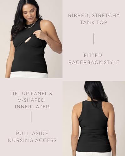 Kindred Bravely Ribbed Racerback Nursing Tank Top for Breastfeeding - color: Black, size: Large