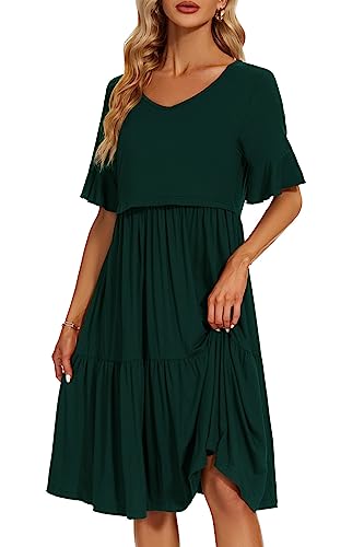 Smallshow Women's Ruffle Maternity Nursing Dress - color: Deep Green, size: XX-Large