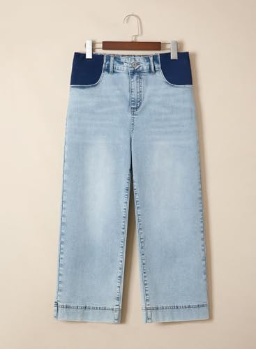 BLENCOT Women's Maternity Jeans High Waisted Wide Leg Pregnancy Pants - color: Light Blue, size: Medium