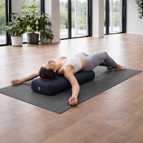 Yoga Meditation Cushion, 25" x 12" Rectangular Bolster with Organic Cotton Cover - color: Midnight Blue