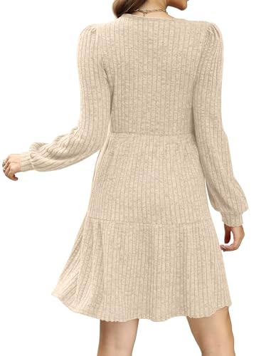 Sampeel Womens Square Neck Long Sleeve Fall Dresses Casual Babydoll Sweater Dress - color: Apricot, size: Medium