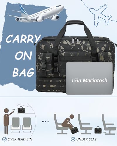 Tactical Duffle Bag - Gym Bag for Men with Shoe Compartment & Toiletry Bag - color: Black CM