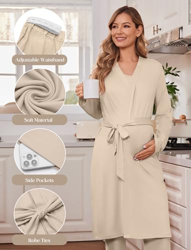Maternity Sets Labor and Delivery Gown Postpartum Essentials Nursing Pajama - color: Champagne, size: Medium