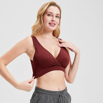 netdraw Women's Bamboo Viscose Nursing Sleep Bra - color: Black/Claret/Oat, size: Medium