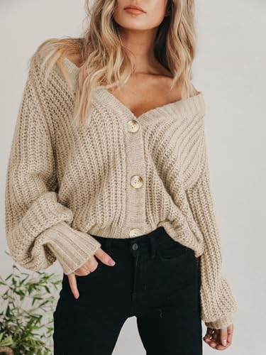 PRETTYGARDEN Women's Chunky Knit Open Front Cardigan Sweaters Fall Outfits - color: Apricot, size: Medium