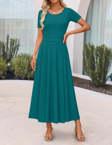 ZESICA Women's Casual Summer 2026 Short Sleeve Maxi Dress - color: Aqua, size: Medium