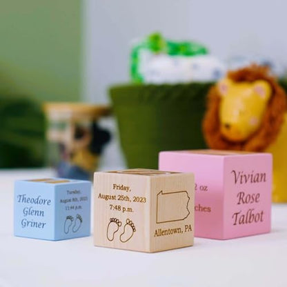 Personalized Baby Birth Block, Custom Newborn Keepsake Gift, Made in USA - color: Blue, size: 3"