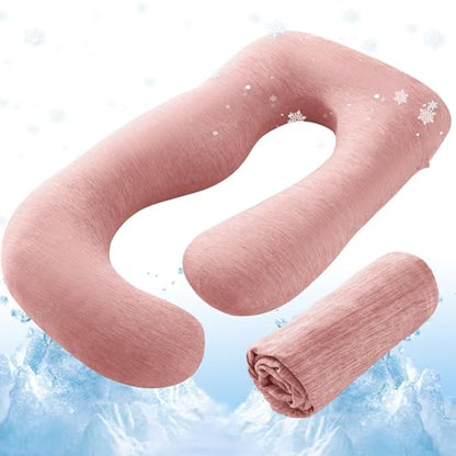 Sasttie Cooling Pregnancy Pillow Cover for 57-inch Maternity Pillow, Blush - color: Blush