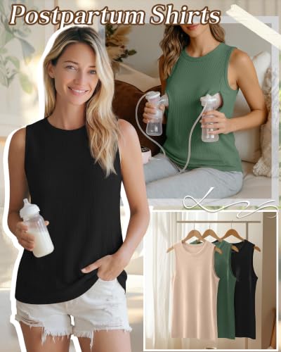 Xaatren 3 Pack Nursing Tank Tops for Breastfeeding - color: Black, Green, Apricot, size: XX-Large