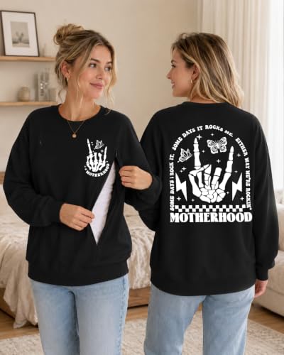 Women's Maternity Nursing Sweatshirt with Double Zipper for Breastfeeding - color: Black, size: X-Large