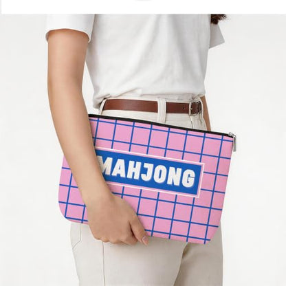 Pink Blue Grid Mahjong Tile Bag Makeup Bag Gift for Women (Case Only) - color: Multicolor 1807