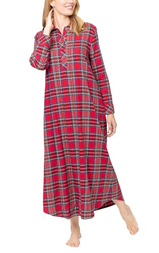 PajamaGram Long Flannel Nightgown - Women Nightgown, Plaid - color: Red, size: X-Small