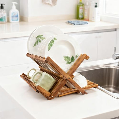 Utoplike Teak Dish Drying Rack Collapsible, Large Dishes Draine 3 Tier - size: 3 Tier-Standard