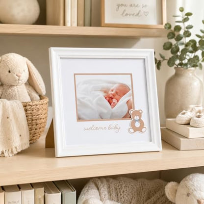 Kate & Milo Welcome Baby Photo Frame, Teddy Bear Design, White - color: Welcome Baby Teddy Bear Frame