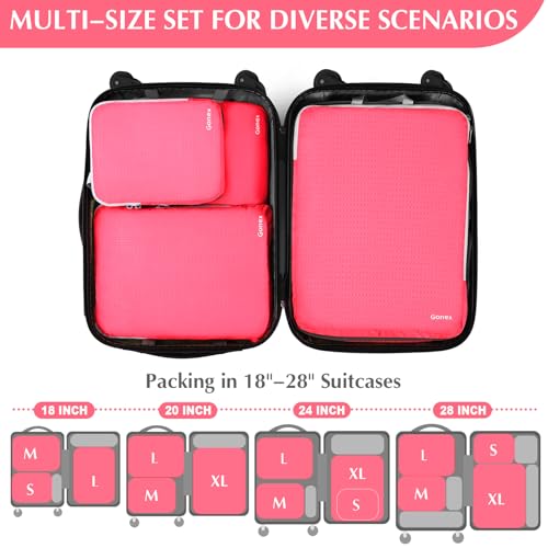 Gonex Compression Packing Cubes, 4-Piece Expandable Travel Organizers - color: 4-Bright Pink, size: 4 Set