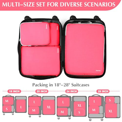Gonex Compression Packing Cubes, 4-Piece Expandable Travel Organizers - color: 4-Bright Pink, size: 4 Set