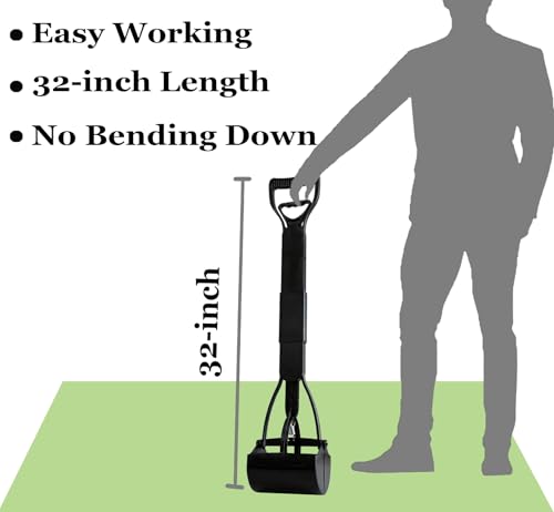 ienjoyed 32" Dog Pooper Scooper for Small Dog to Large Dog, Heavy Duty Dog Poop Scooper for Yard & Walks, Durable Double Spring Clamp, Simple One Step Assembly (Black) - size: Black(32-inch)