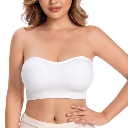Strapless Bras, No-Removable Pads Bandeau Tops for Women - color: White-next-gen Non-removable Padding, size: Medium