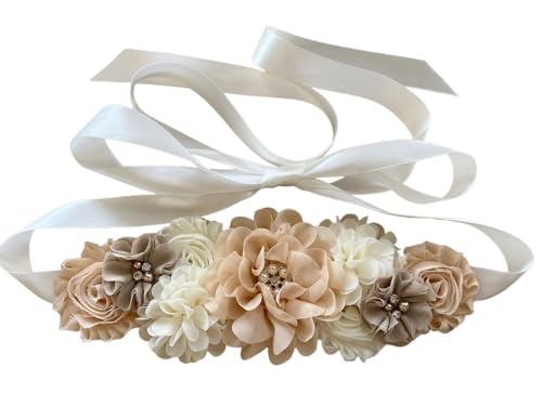 Maternity Flower Belt for baby shower Mommy Sash Pregnancy Belt - color: Champagne