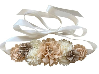 Maternity Flower Belt for baby shower Mommy Sash Pregnancy Belt - color: Champagne