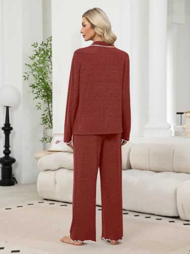 WIHOLL Women's Pajamas Sets Cute Ruffle Long Sleeve Button Up 2 Piece Pjs - color: Caramel, size: Small