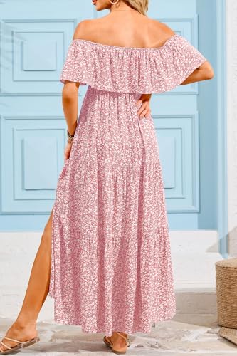Talisea Maternity Off Shoulder Ruffle Maxi Dress Pregnancy Baby Shower - color: Pink Floral, size: Large