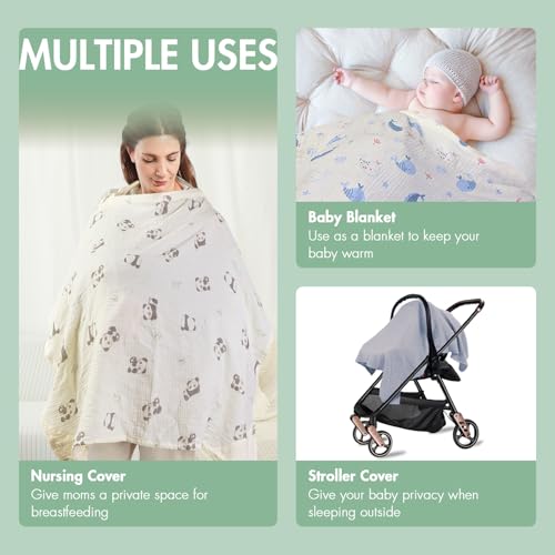 ANYEDDE 2-Pack Muslin Nursing Covers for Breastfeeding with Arch Neckline - color: C Gray & Panda