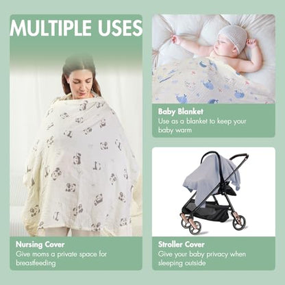 ANYEDDE 2-Pack Muslin Nursing Covers for Breastfeeding with Arch Neckline - color: C Gray & Panda