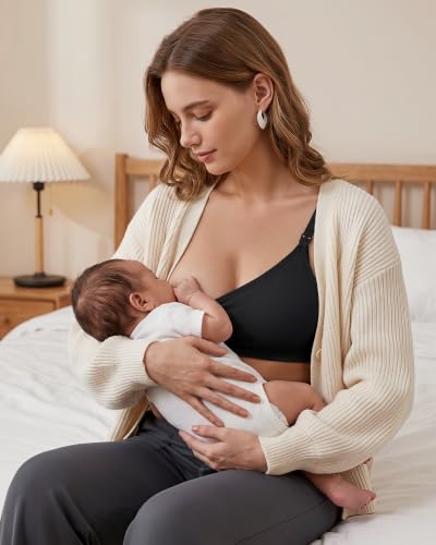 G4Free Barefeel Maternity Sports Bra One-Hand Clips Nursing Sleep Bras - color: Black, size: Medium