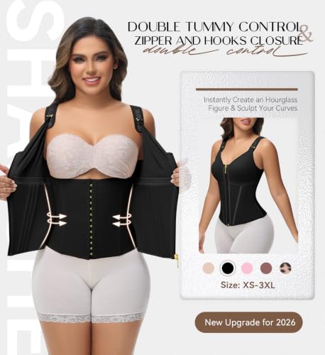 SHAPSHE Waist Trainer Corset for Women Tummy Control Body Shaper with Bra - color: Black, size: X-Large