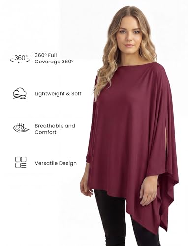 PATPAT Bamboo Viscose Nursing Cover, Breathable Poncho, Burgundy - color: Burgundy