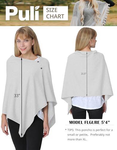 PULI Women's Versatile Knit Shawl Poncho Sweater Button Scarf - color: Light Smoky Gray