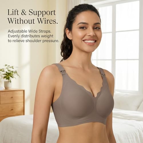 Nursing Bra, Maternity and Pumping Bra for Breastfeeding, Hands-Free Feeding Bra - color: Gray, size: Medium