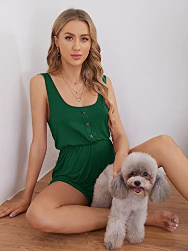 Verdusa Women's Maternity Romper Lightweight Button Jumpsuit Shorts - color: Dark Green, size: Small
