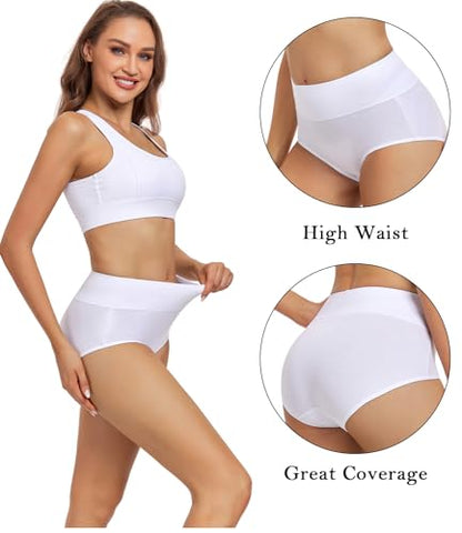 wirarpa Women's Underwear High Waisted Ladies Cotton Panties Soft Full Coverage Briefs 5 Pack - color: White-5p, size: 3X-Large