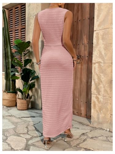 Milumia Women's Maternity 2 Piece Outfits Tank Top Bodycon Maxi Skirt Sets - color: Dark Pink, size: Medium