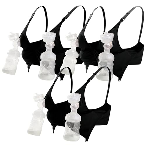 iloveSIA Nursing Bras for Mom Breastfeeding, Seamless Supportive Sleep Bra for Maternity Postpartum S-2XL 3Pack - color: Multi-pcs Black, size: Large