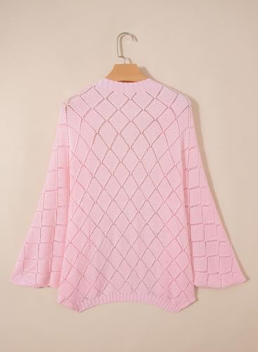 Sidefeel Women's Crochet Oversized Cardigan Sweaters Spring Hollow Out Long Batwing Sleeve Summer Shrugs Lightweight Sweater - color: Pink, size: Small