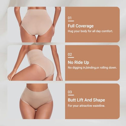 Women's Briefs Underwear High Waist Full Coverage Panties, Ladies Light Tummy Control Postpartum Underpants 5 Pack - color: Nude-5pack, size: Medium