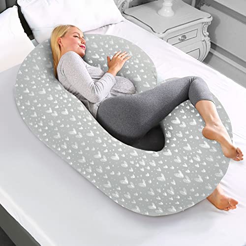 Pregnancy Pillow Cover C Shaped (ONLY Pillowcase), Grey Heart Print - color: Grey Heart, size: C-Shape