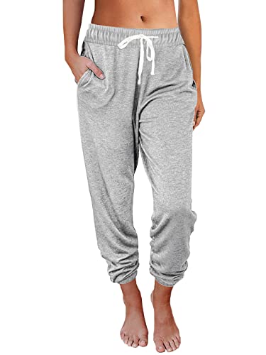 AUTOMET Women's High Waisted Lounge Sweatpants Jogger Pants with Pockets - color: Grey, size: Medium
